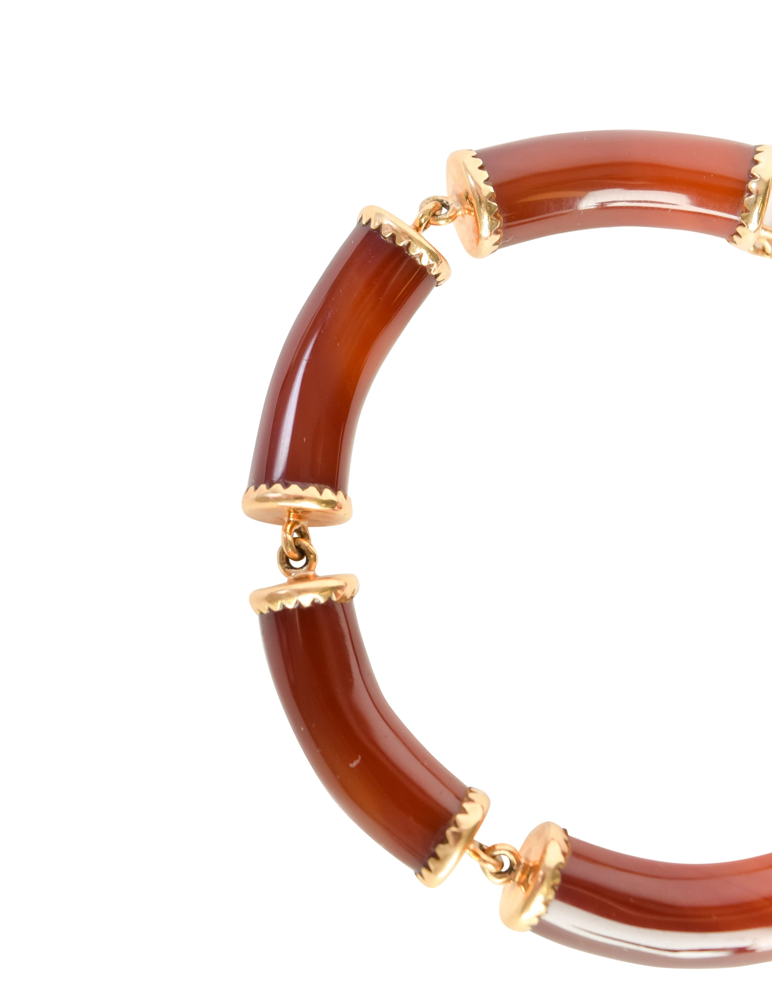 Ming's Vintage 14k Gold Red Jade Linked Tube Bracelet