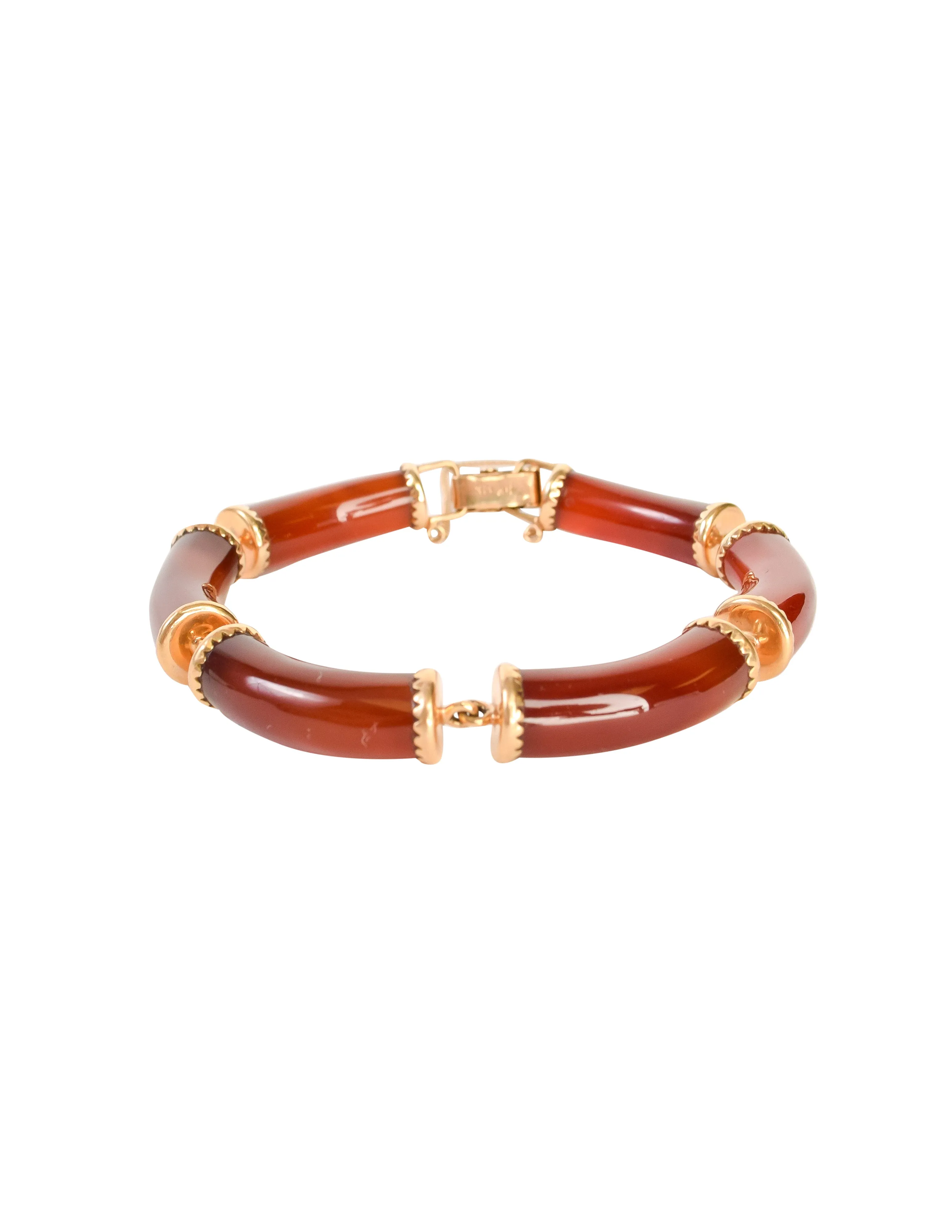Ming's Vintage 14k Gold Red Jade Linked Tube Bracelet