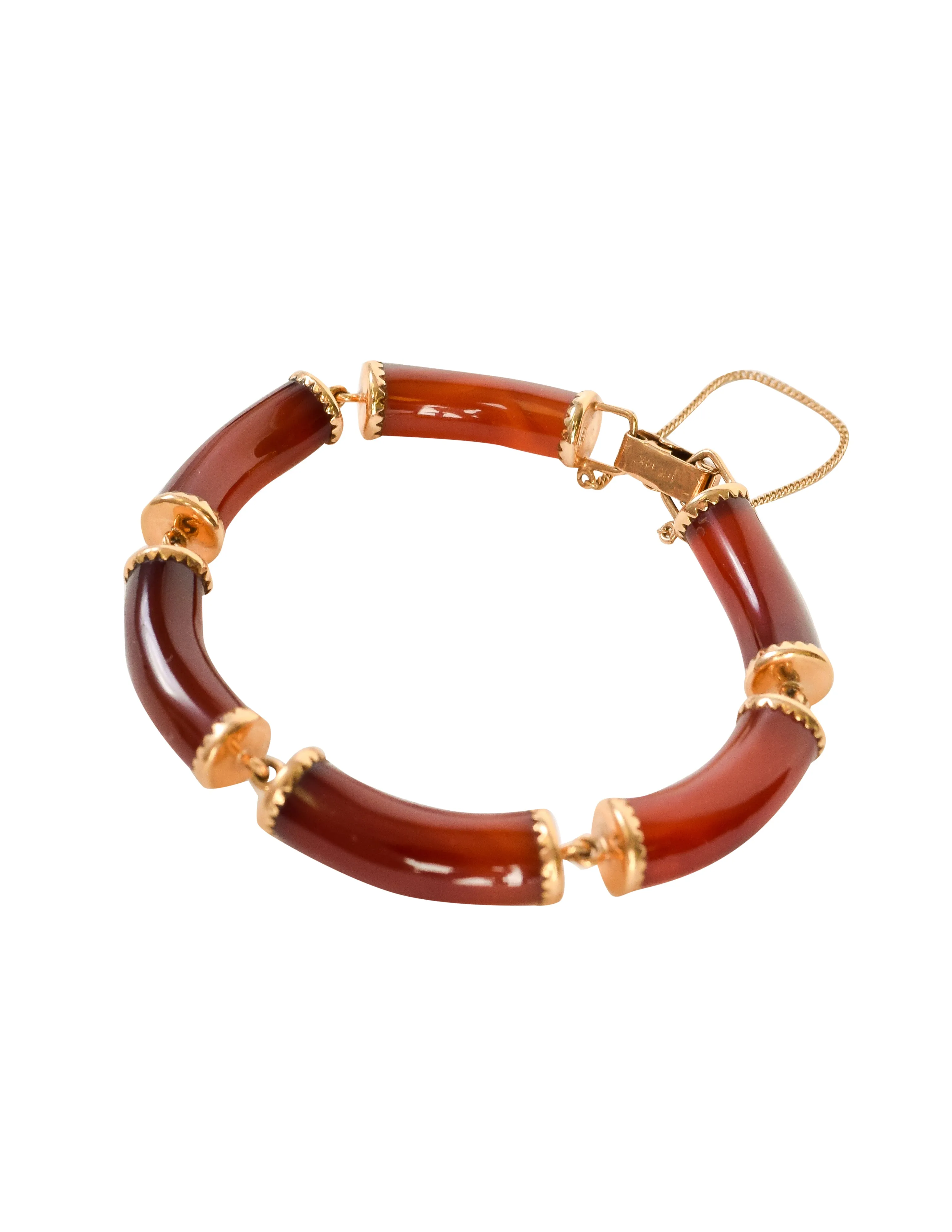 Ming's Vintage 14k Gold Red Jade Linked Tube Bracelet
