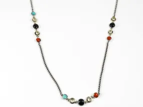 Modern Round Colorful Disc Design Long Brass Necklace