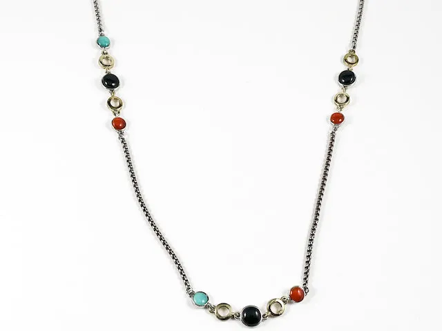 Modern Round Colorful Disc Design Long Brass Necklace
