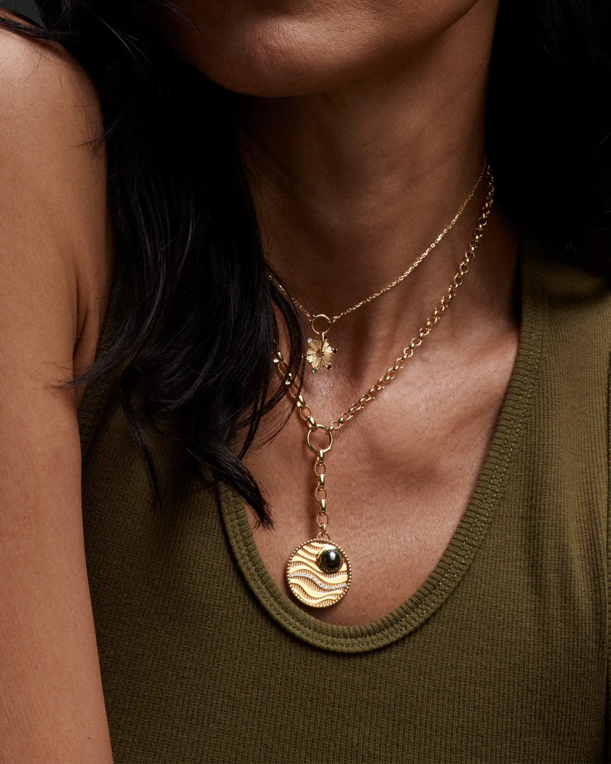 Multi Element Disk Drop Necklace