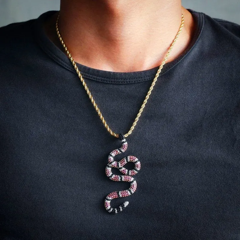 Multicolored CZ Crusted Coral Snake Necklace - 24in