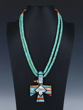 Native American Santo Domingo Thunderbird Mosaic Necklace