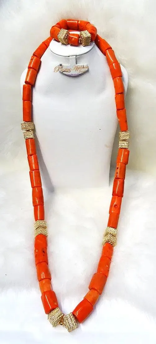 Nigeria Male Coral beads for men Necklace Jewellery Set