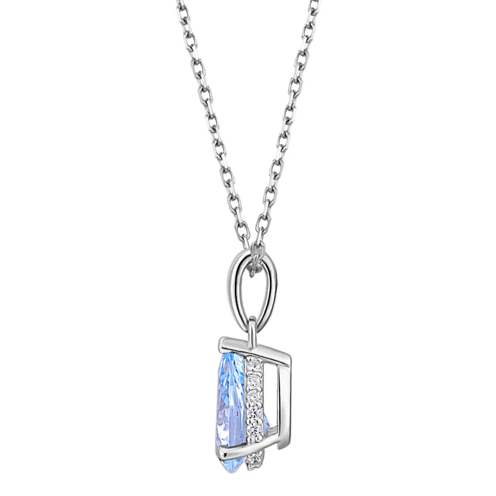 Oval solitaire necklace with blue topaz simulant in sterling silver