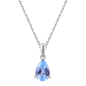 Oval solitaire necklace with blue topaz simulant in sterling silver