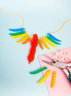 Parakeet Necklace Kit - Recycled Rainbow - Gold Chain