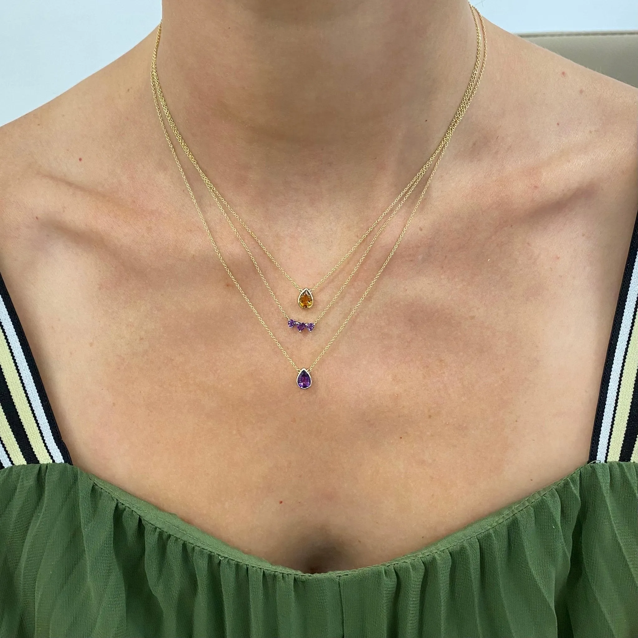 Pear Gemstone Bezel Necklace