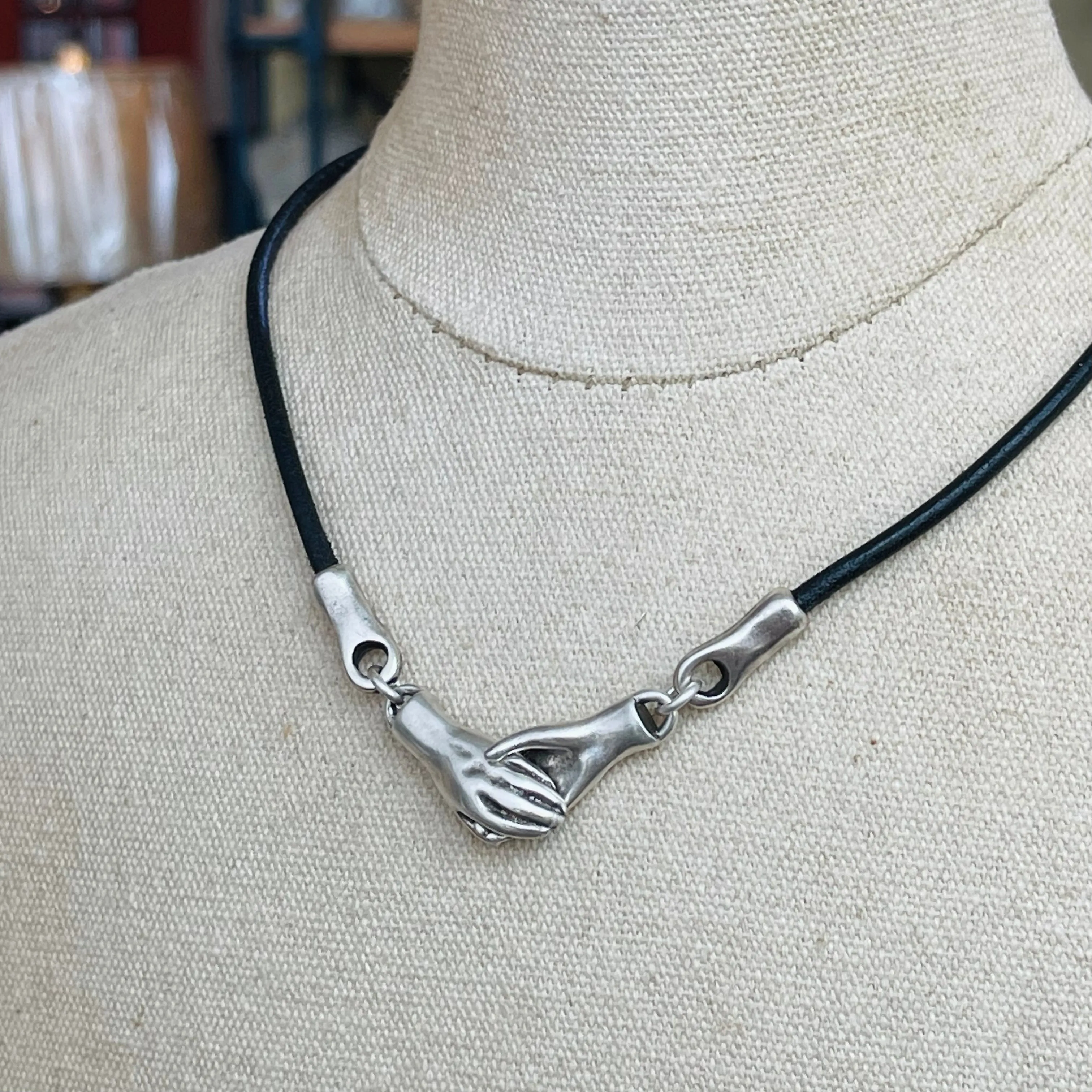 Pewter Hand in Hand Necklace