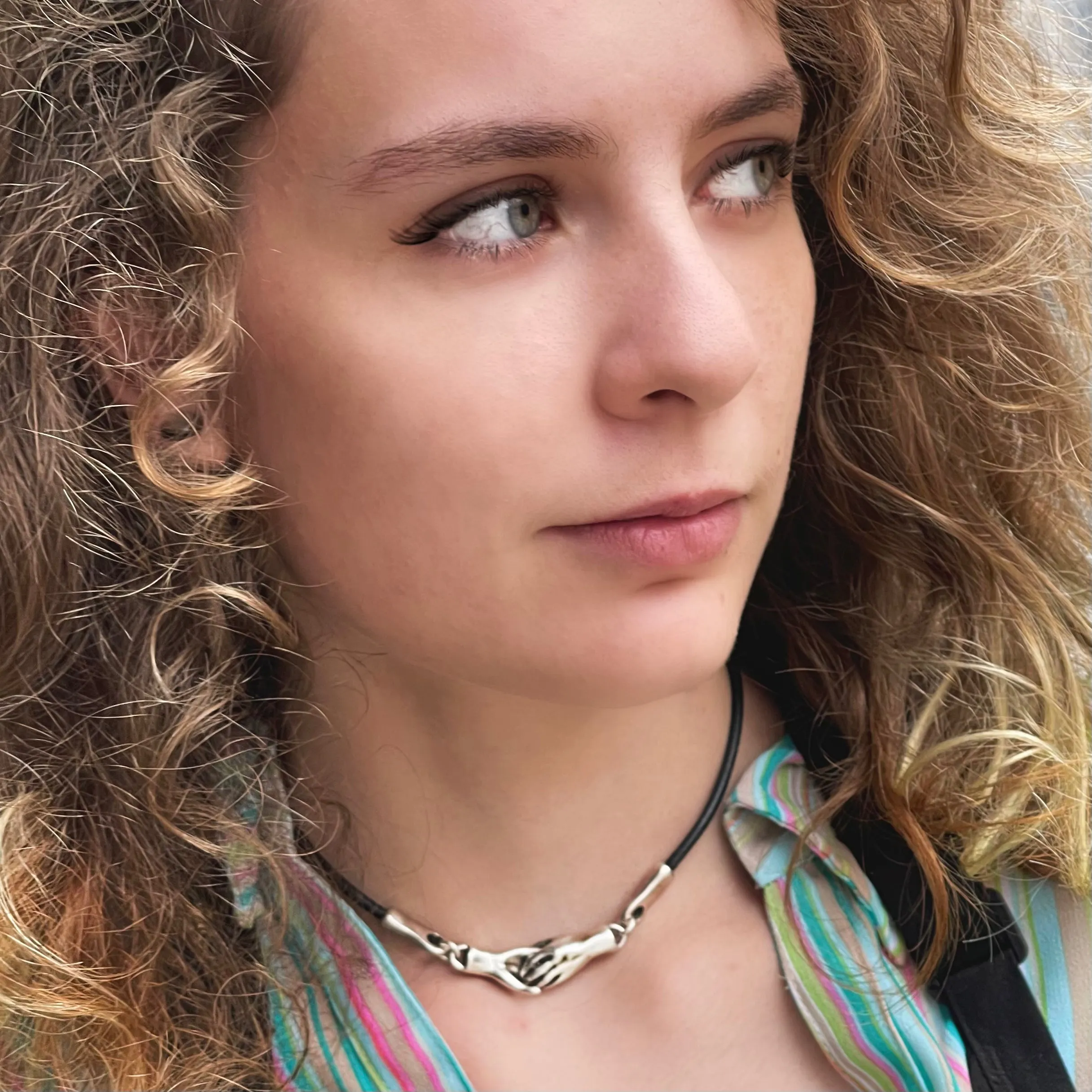 Pewter Hand in Hand Necklace
