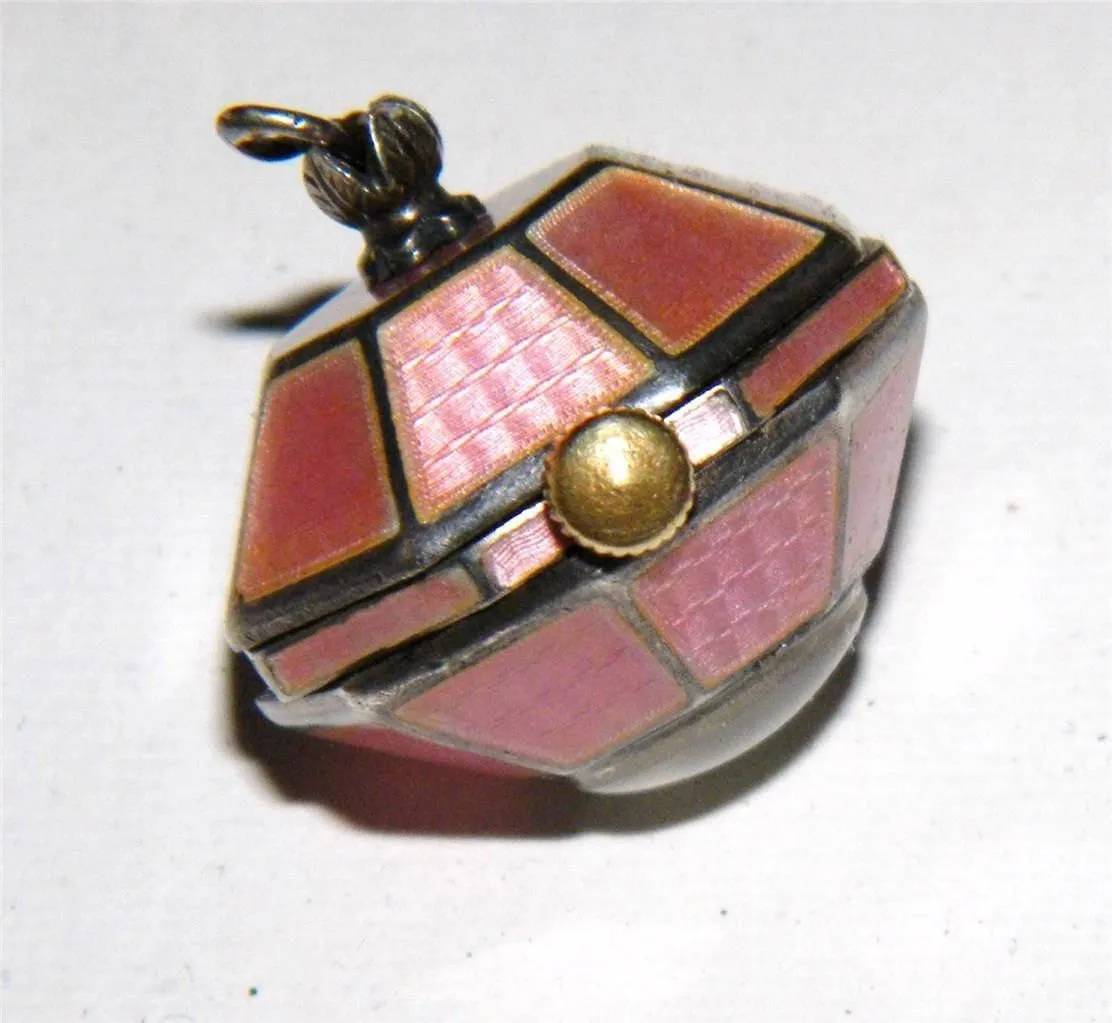 Pink Guilloche & Sterling Silver Watch Fob Art Deco Pendant Chatelaine Goering Swiss Watch 15 Jewel Working Extremely RARE MINT CONDITION