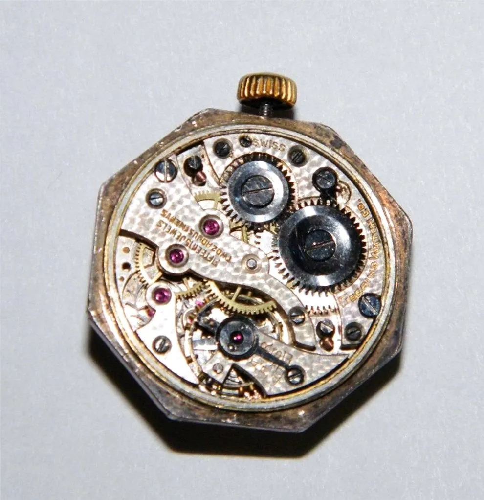 Pink Guilloche & Sterling Silver Watch Fob Art Deco Pendant Chatelaine Goering Swiss Watch 15 Jewel Working Extremely RARE MINT CONDITION