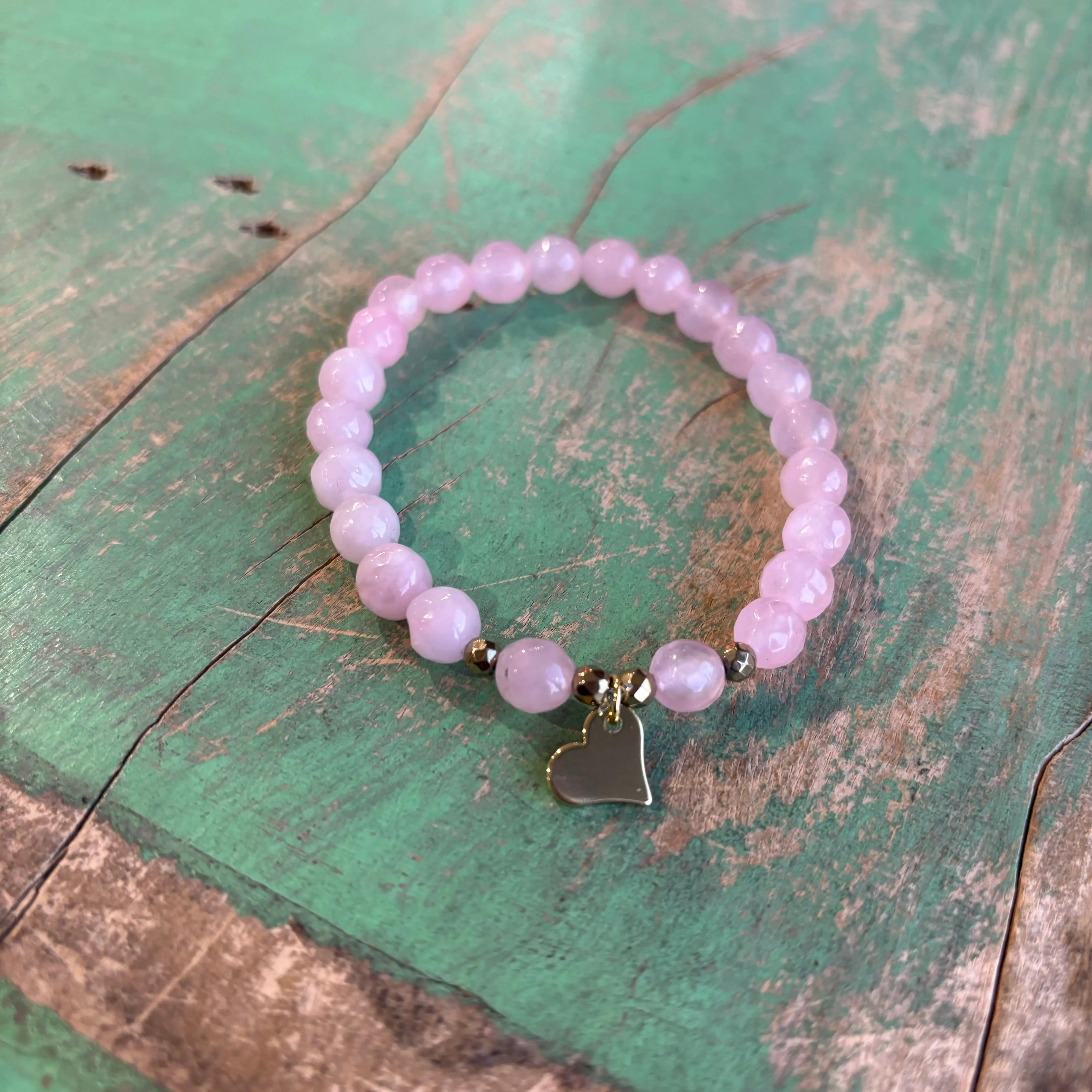 Pink Lemonade and Gold Heart Bracelet
