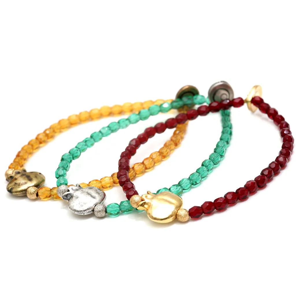 Pomegranate Charm Faceted Glass Bead Bracelet