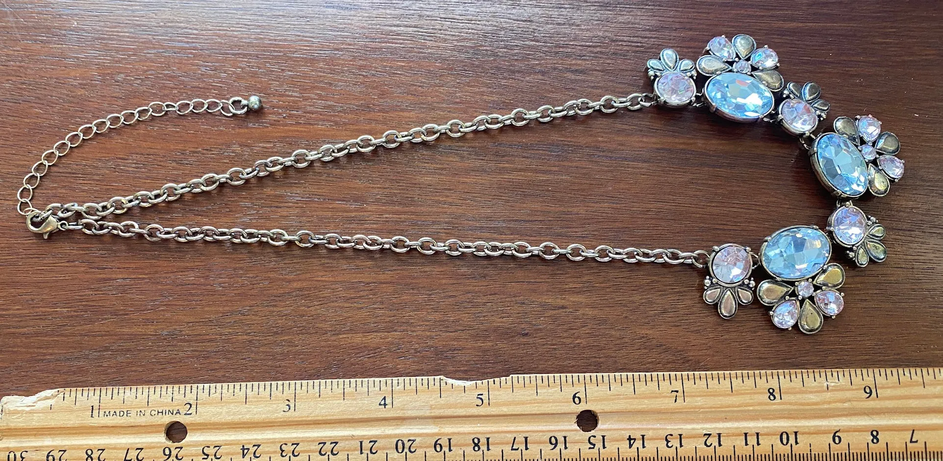 Pretty Crystal Rhinestone Gold Tone Statement Necklace & Earrings