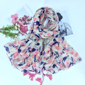 Printed tassel cotton scarf