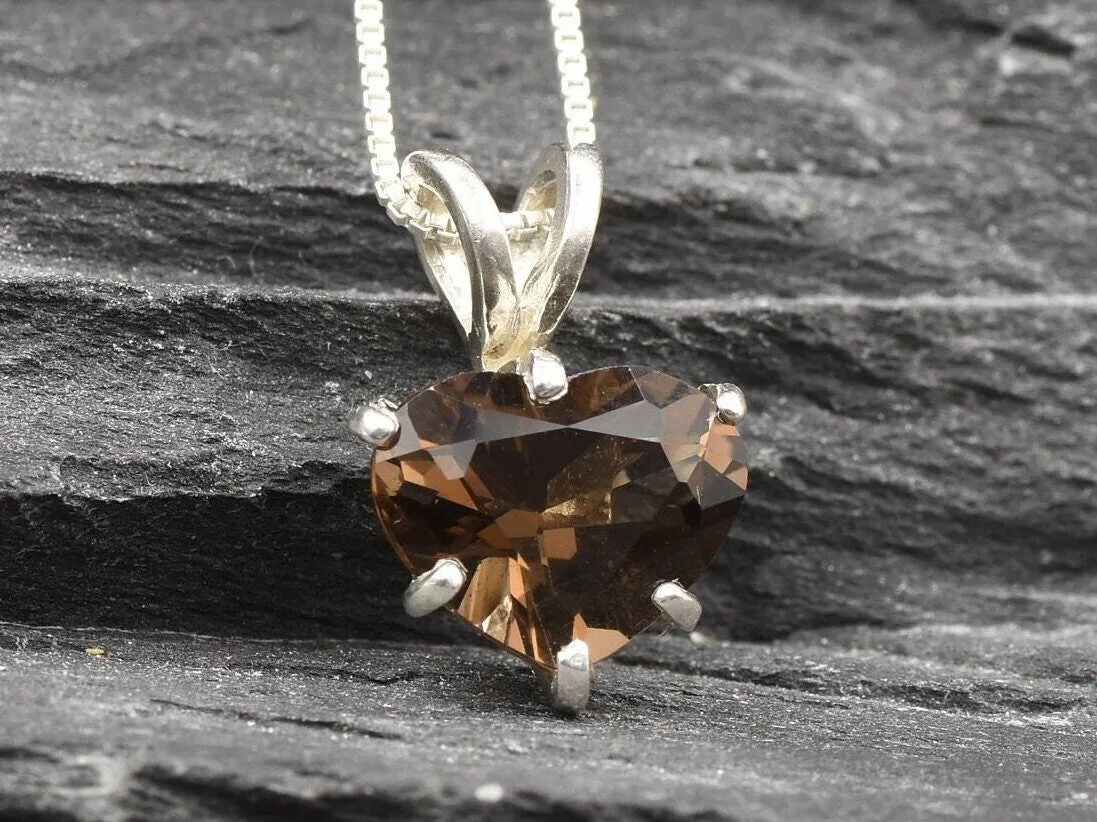 Quartz Heart Pendant - Natural Smoky Topaz, Love Necklace