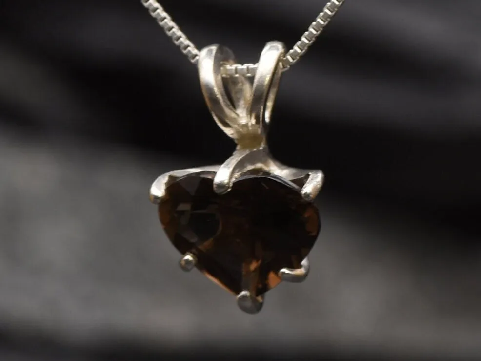 Quartz Heart Pendant - Natural Smoky Topaz, Love Necklace