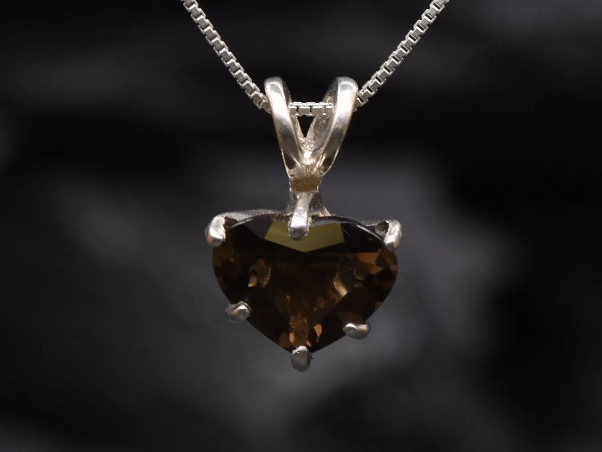 Quartz Heart Pendant - Natural Smoky Topaz, Love Necklace