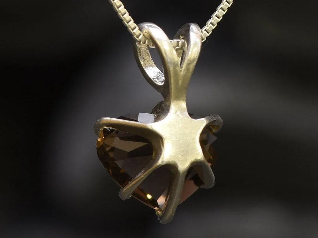 Quartz Heart Pendant - Natural Smoky Topaz, Love Necklace