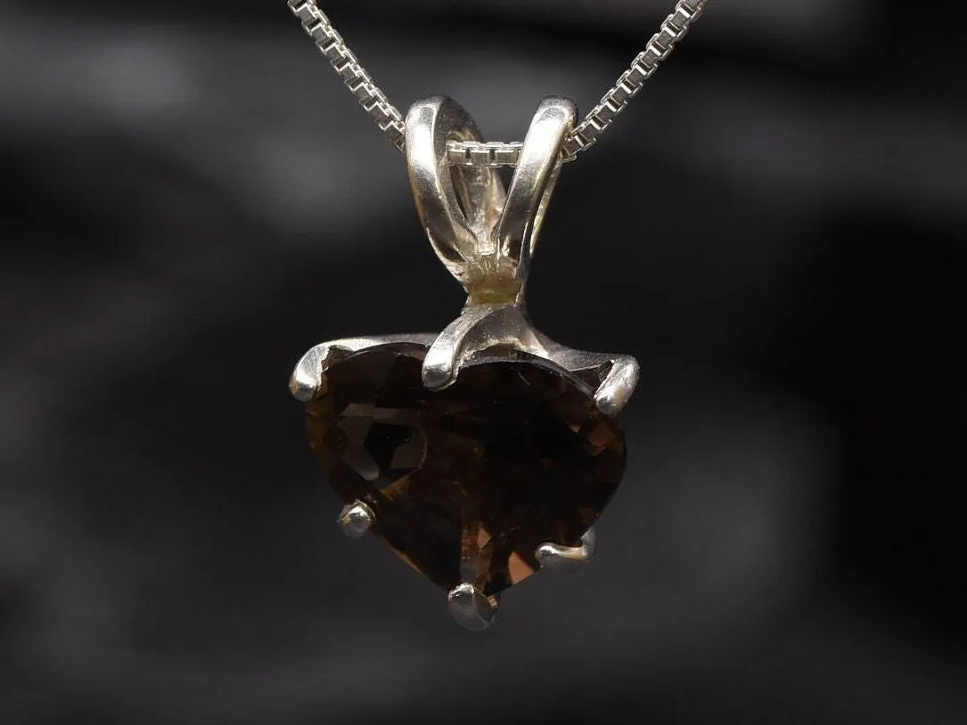 Quartz Heart Pendant - Natural Smoky Topaz, Love Necklace