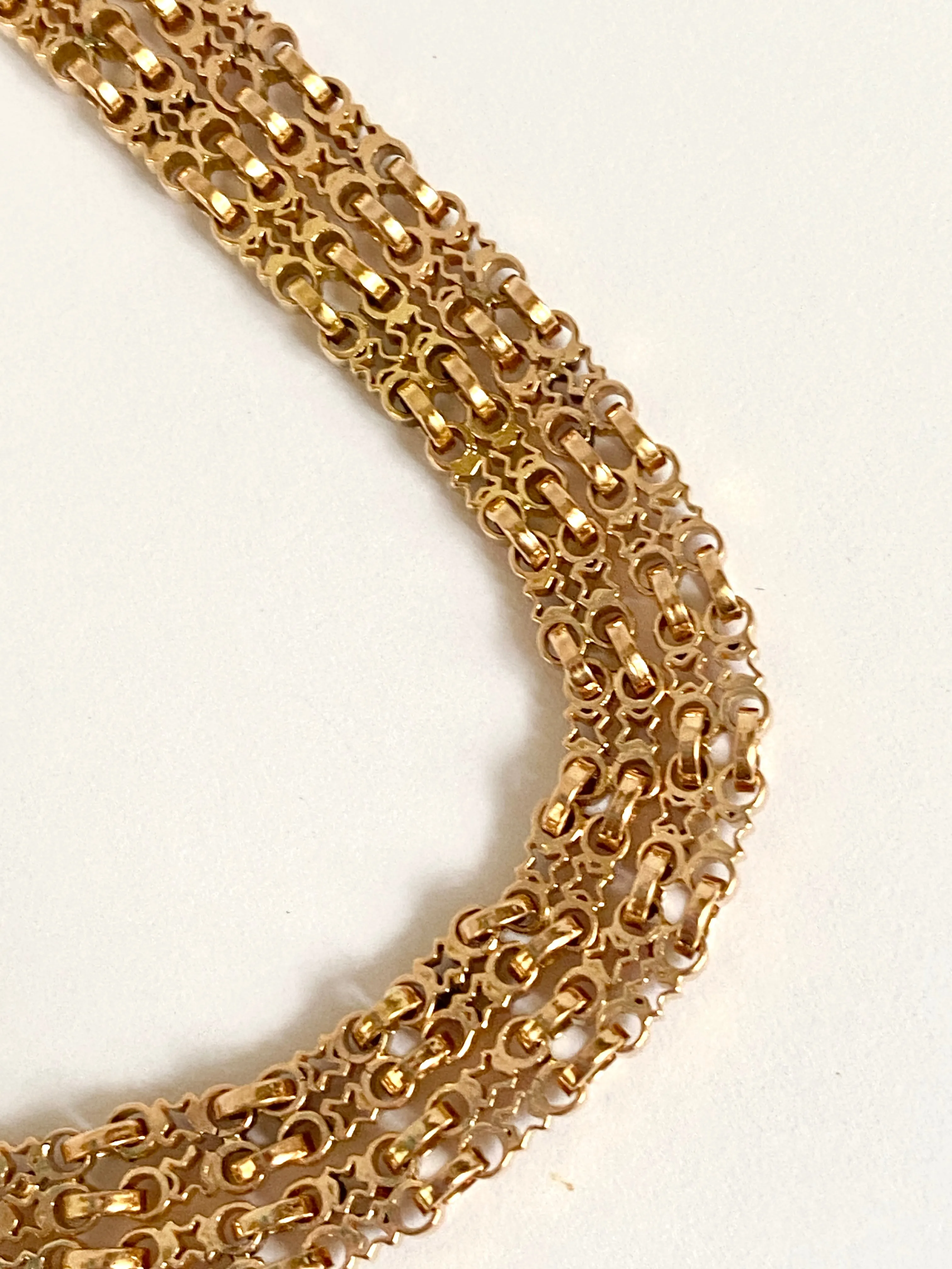 Rare and unique, 15.5 inch, Victorian 18ct Gold Fancy Link Albert Watch Chain with T bar/pocket watch key