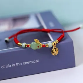 Red Rope Knitting Zodiac Jade Rabbit Female Bracelet