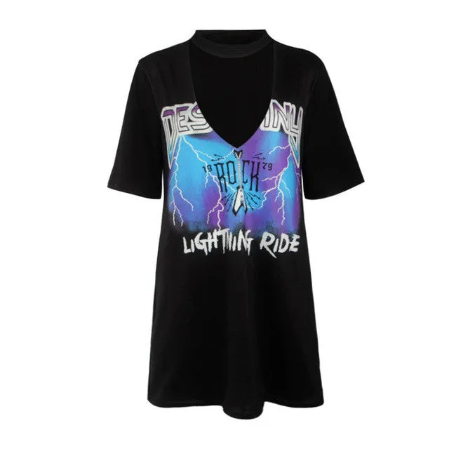Rocker choker distressed tshirt dress