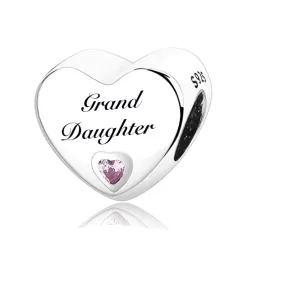 S925 Silver Granddaughter Love Heart Charm Bead For Bracelet and Necklace