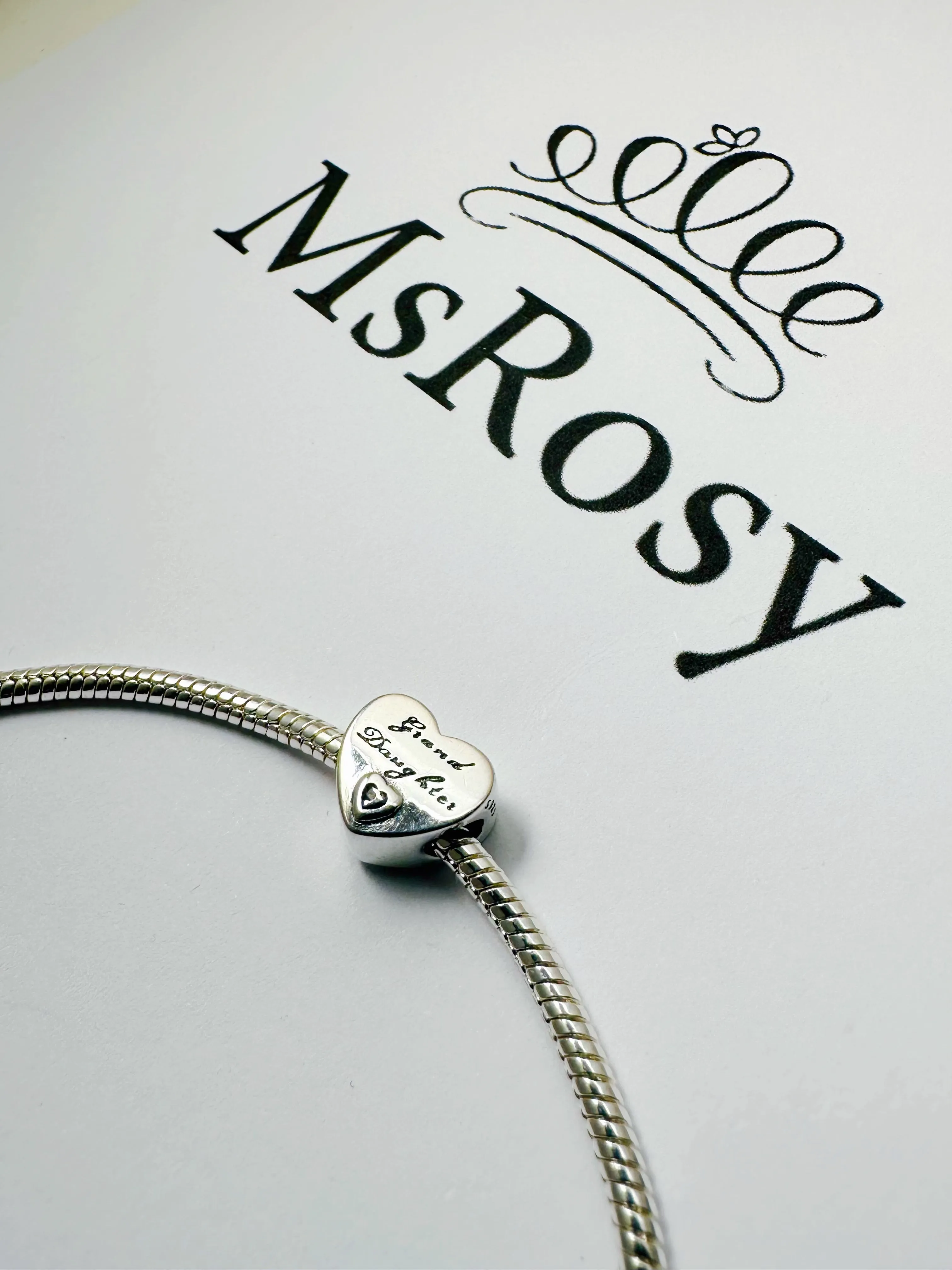 S925 Silver Granddaughter Love Heart Charm Bead For Bracelet and Necklace