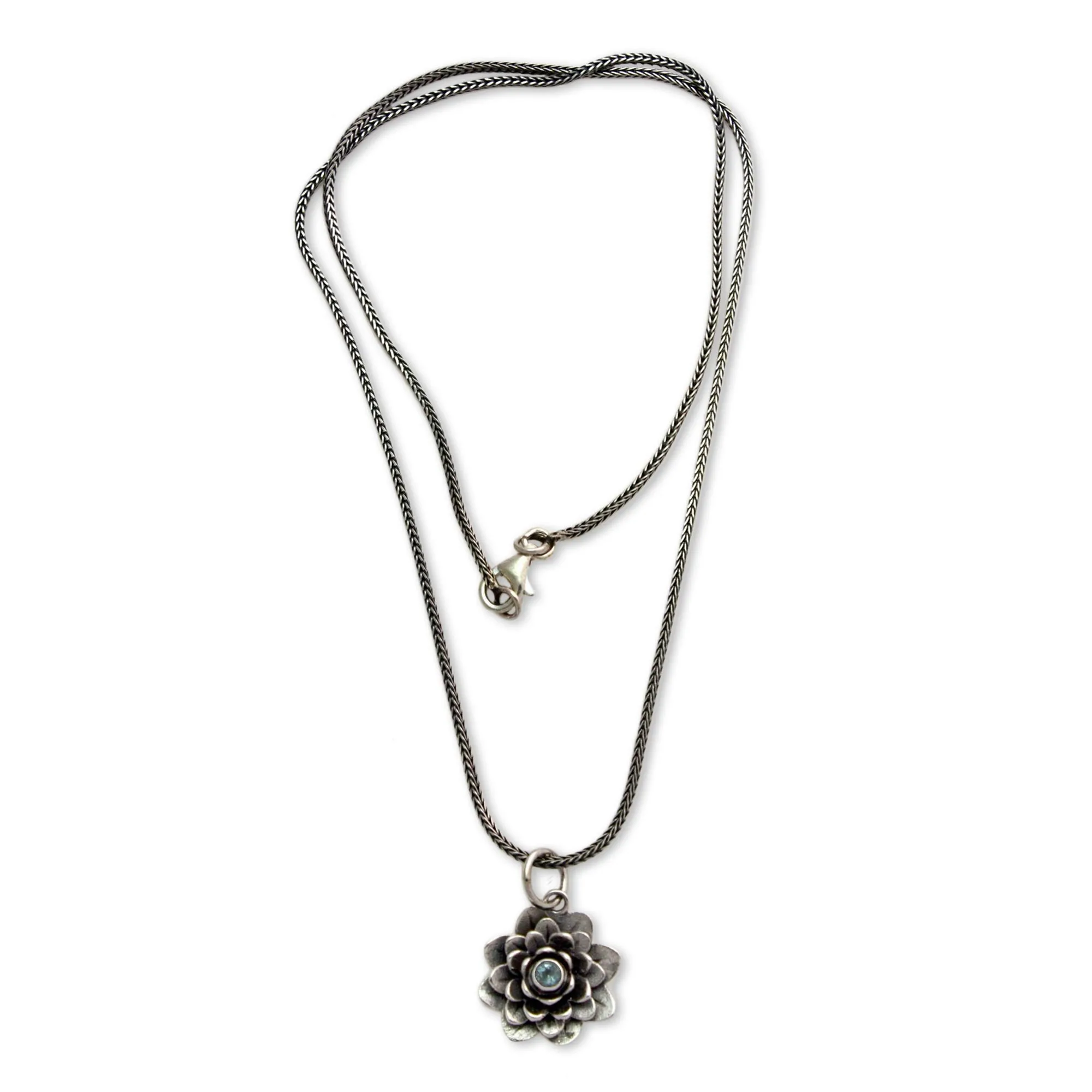 Sacred Blue Lotus Flower Pendant Necklace