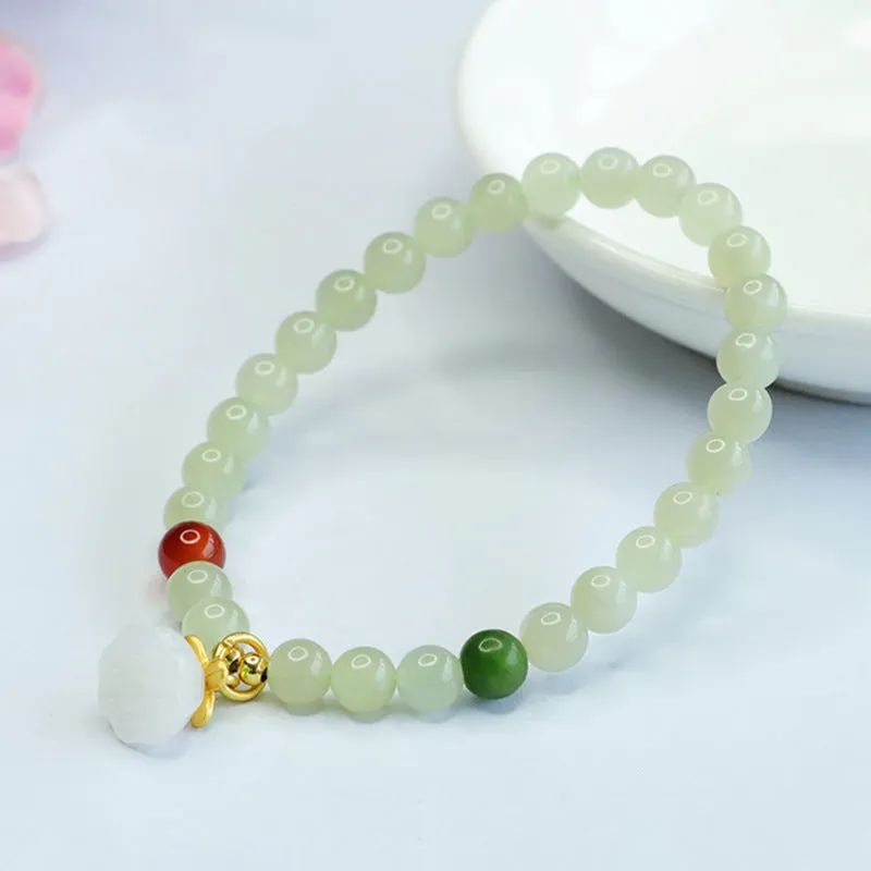 Sailor Lotus Jade Bracelet with Sterling Silver Needle