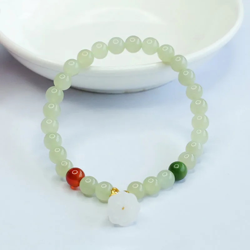 Sailor Lotus Jade Bracelet with Sterling Silver Needle