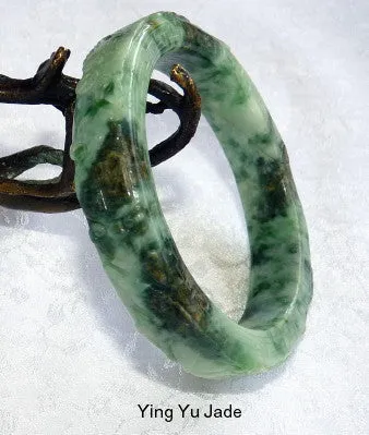 Sale-Estate Pre-Owned Qing Dynasty  Carved Dragon Phoenix Jadeite Bangle Bracelet 58mm (TI-1300)