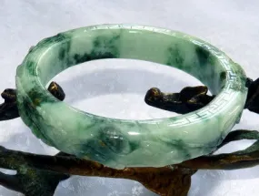 Sale-Estate Pre-Owned Qing Dynasty  Carved Dragon Phoenix Jadeite Bangle Bracelet 58mm (TI-1300)