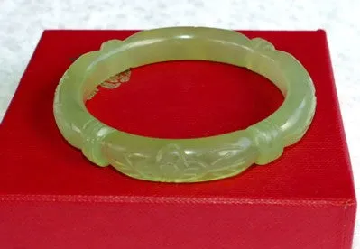 Sale-Flowers and Bamboo "Knot" Carved Classic Round Chinese Jade Bangle Bracelet 55 mm (NJCARV-23-55)