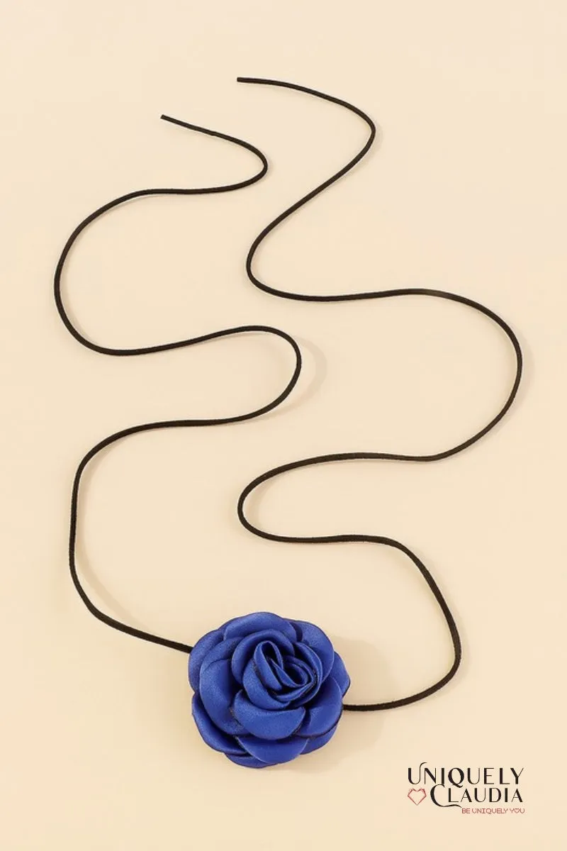 Satin Rose & Suede Choker