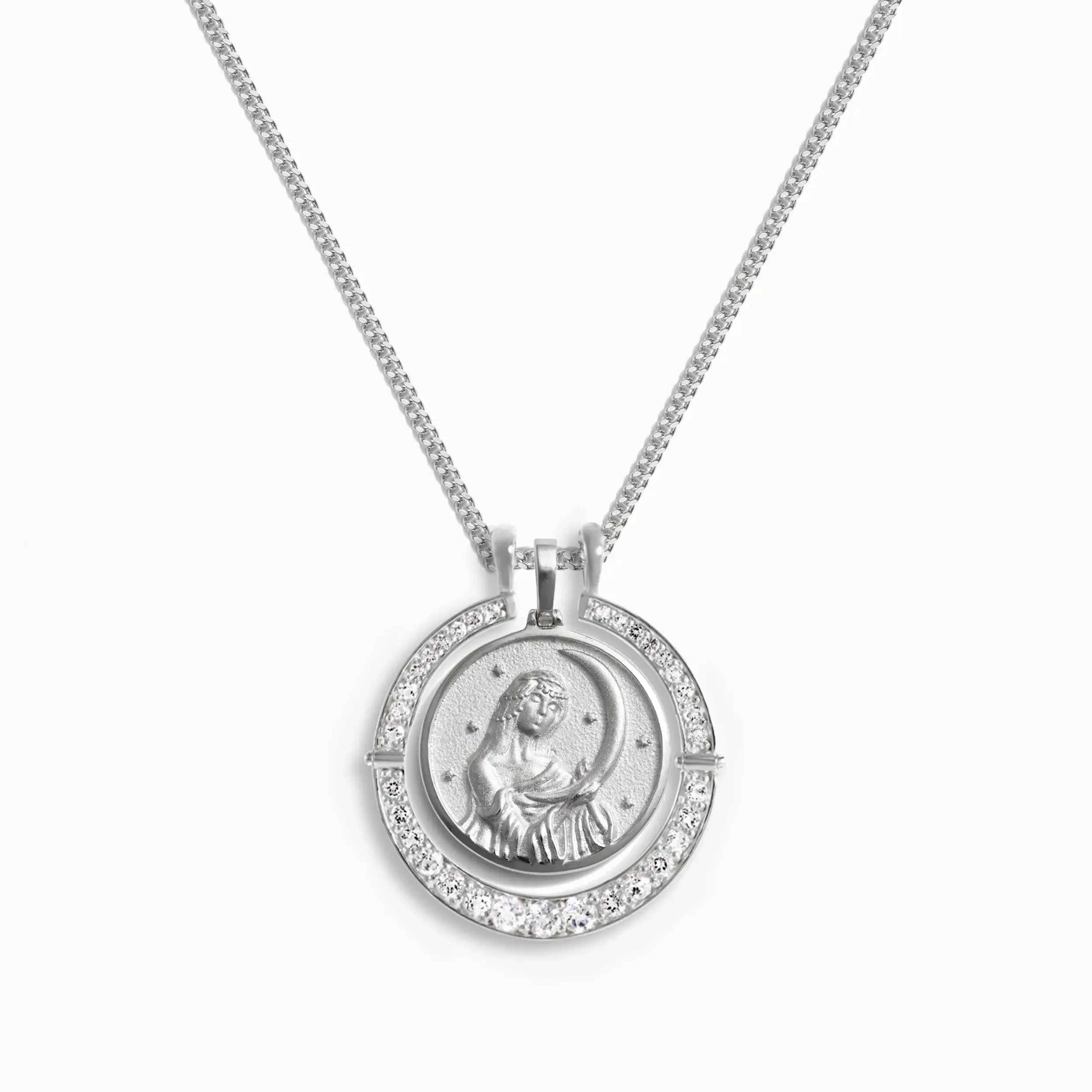 Selene   White Topaz Halo Necklace Set
