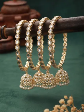Set Of 4 Gold-Plated Kundan-Studded & Pearls-Beaded Bangles