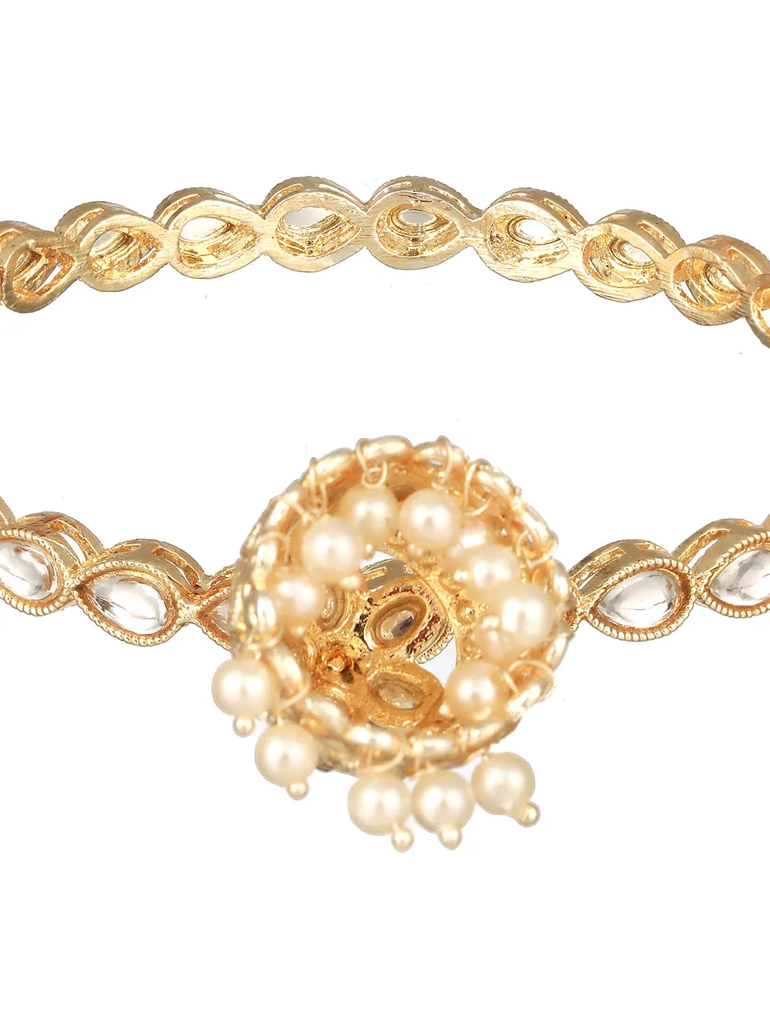 Set Of 4 Gold-Plated Kundan-Studded & Pearls-Beaded Bangles