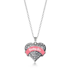 Silver Coral Baby Sister Pave Heart Charm Classic Necklace