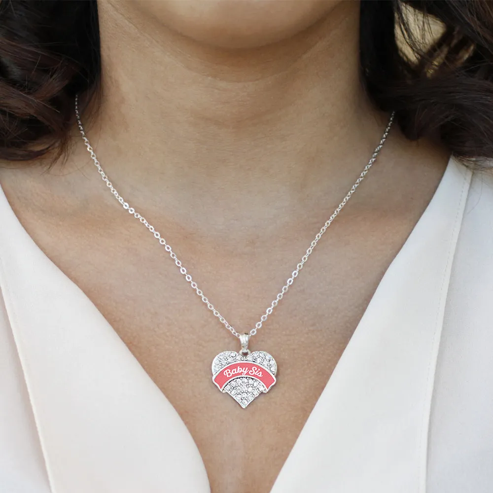 Silver Coral Baby Sister Pave Heart Charm Classic Necklace