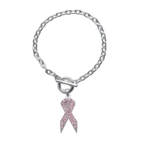 Silver Pink Ribbon Charm Toggle Bracelet