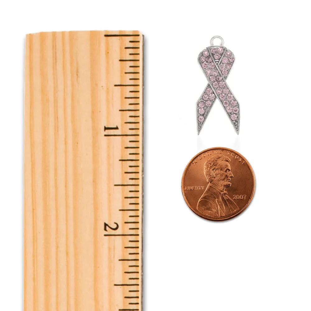Silver Pink Ribbon Charm Toggle Bracelet