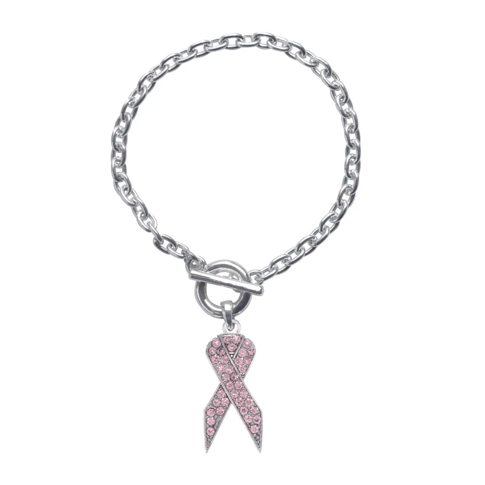 Silver Pink Ribbon Charm Toggle Bracelet