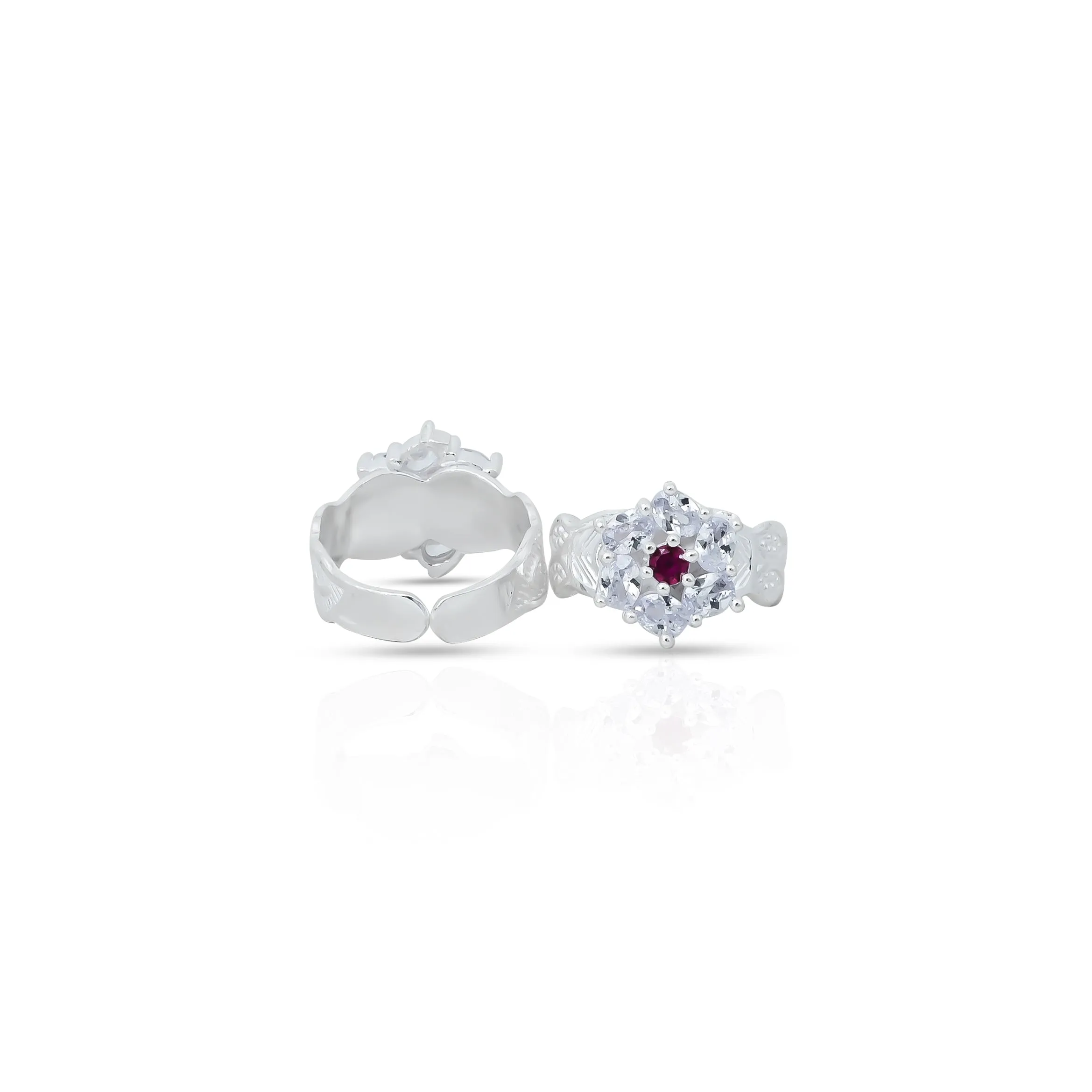 Silver Ultimate CZ Stone Floral Beauty Toe Rings
