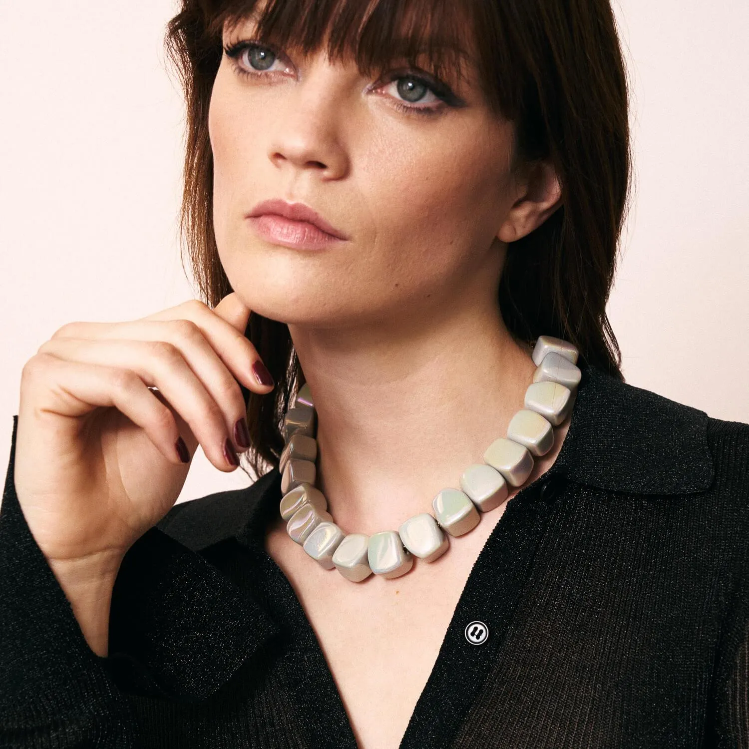 Small Organic Shaped Necklace Iridescent Solid