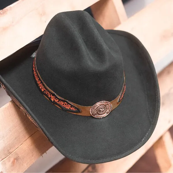 Stampede Hats - Lone Star Black Felt Western Hat with Brown Embossed Trim