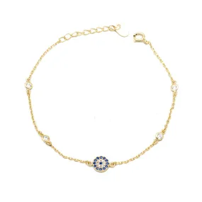 Sterling Silver Gold Plated CZ Evil Eye Bracelet